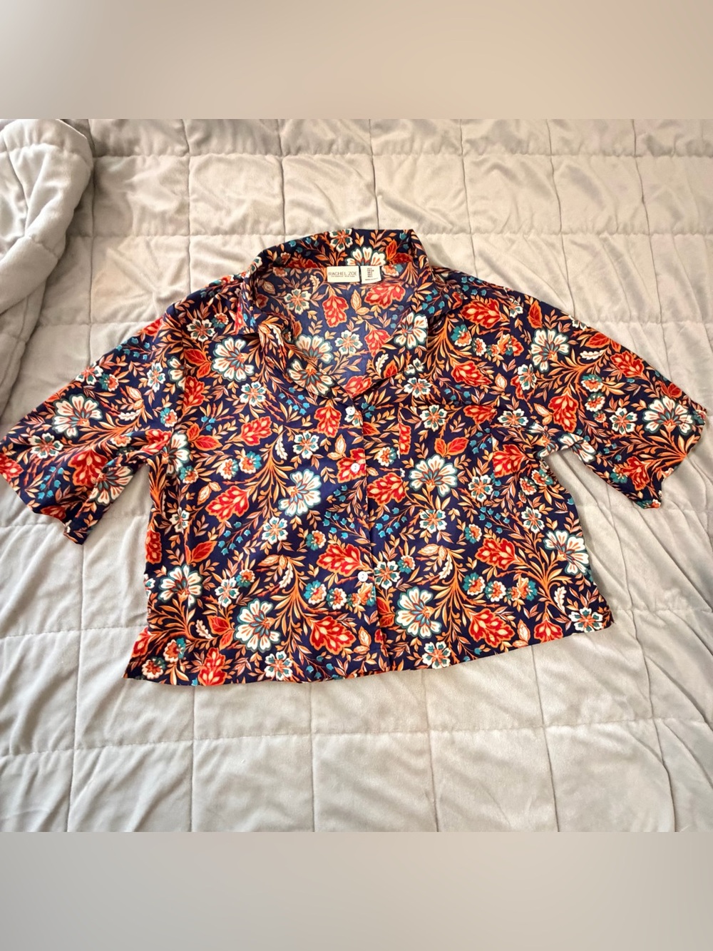 Rachel Zoe Navy Floral Button-Up Blouse
